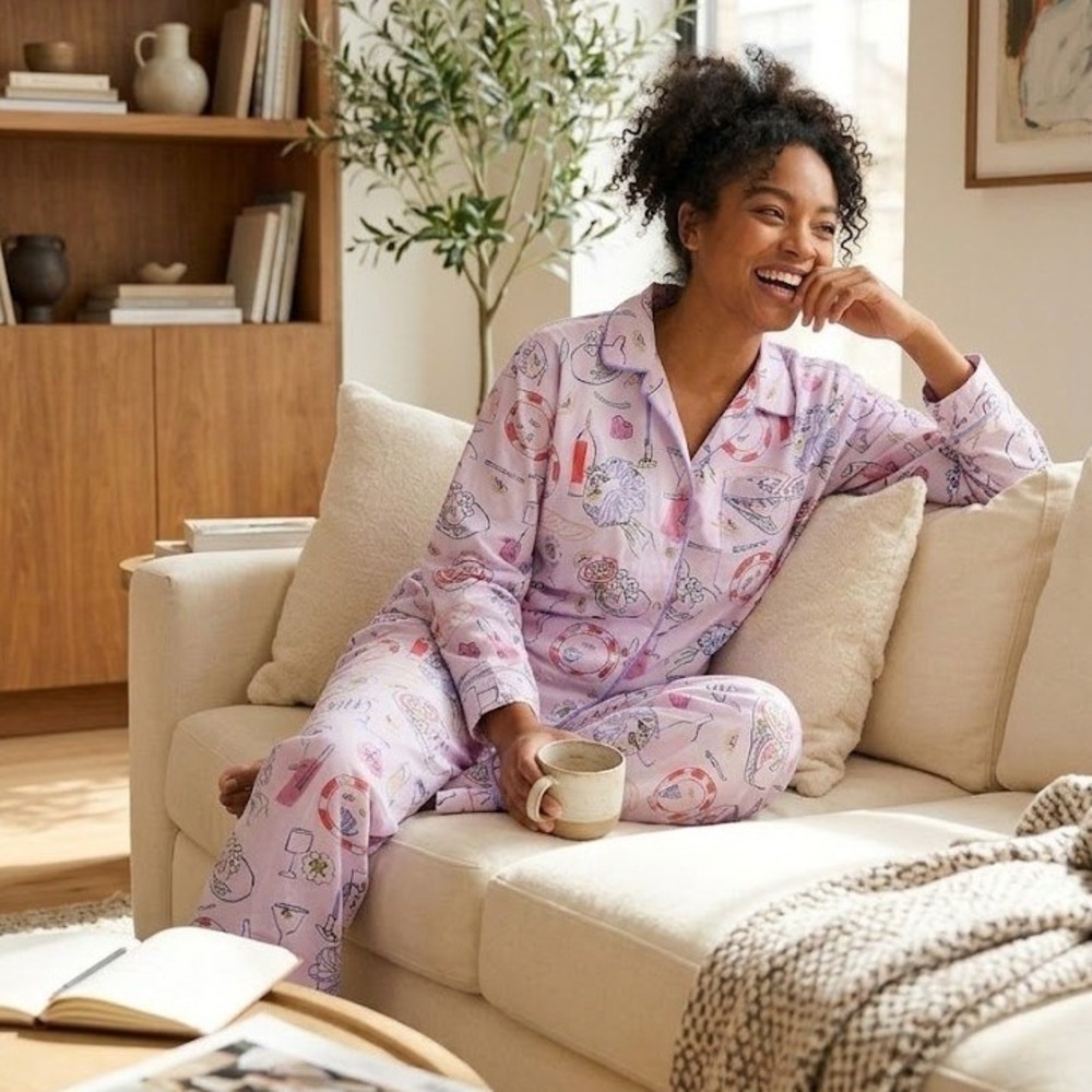 Anthropologie LyreBird Phthalo Ruth Pajama Set Size L Dinner Party 100% Cotton
